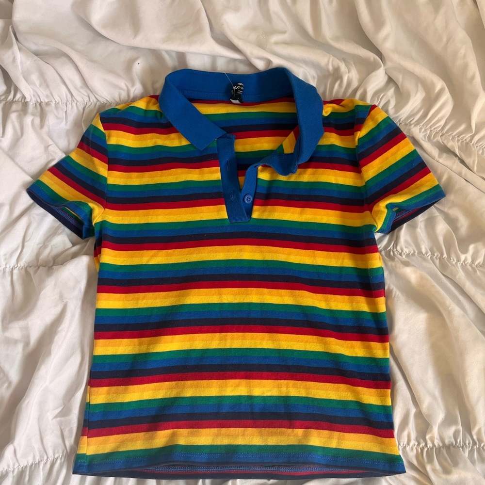 A•Lab Rainbow stripe pattern button collar shirt